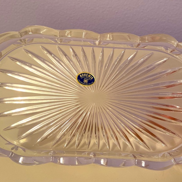 Bohemia crystal three (3) piece Czech Republic crystal cream sugar platter set - Picture 3 of 12
